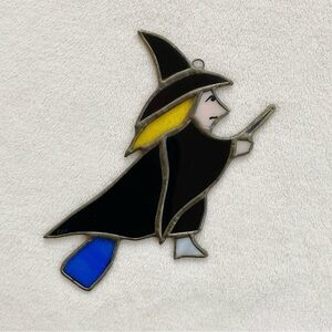 Stained Glass Witch Broom Suncatcher 6.5” Halloween
